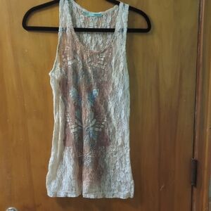 Maurices Cream Lace Tank Top with Butterfly Design